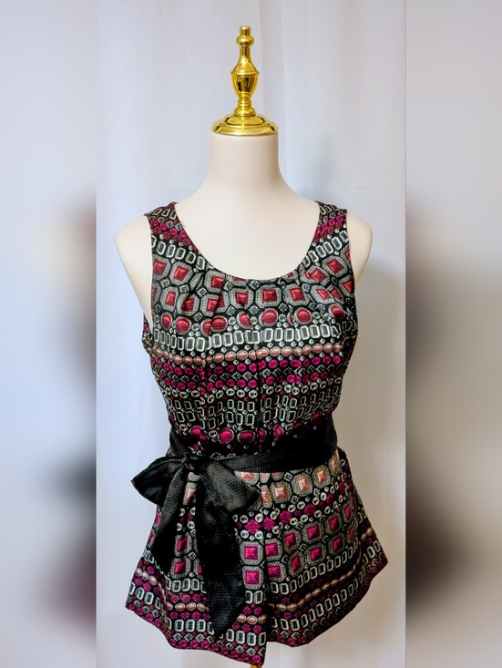 Apt. 9 Tops - Apt. 9 Sleeveless Jewel-Print Fit & Flare Dress in Black and Fuchsia